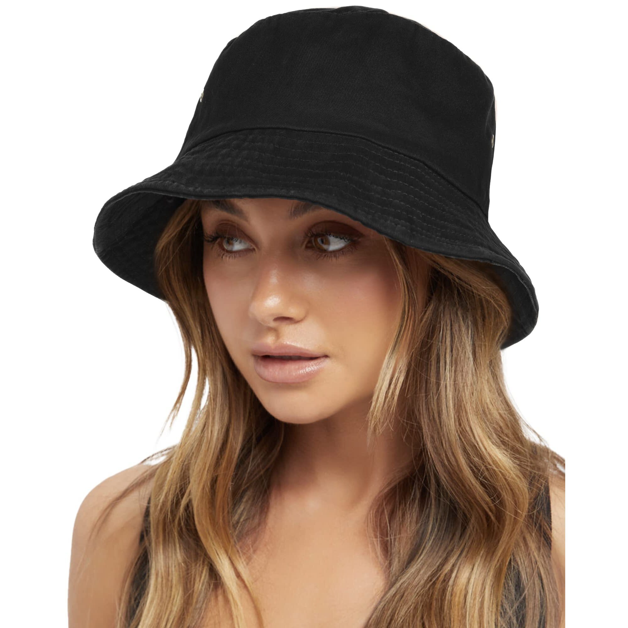 2617 Bucket Hats Washed Cotton Packable Summer Beach Sun Hats Bucket Hat